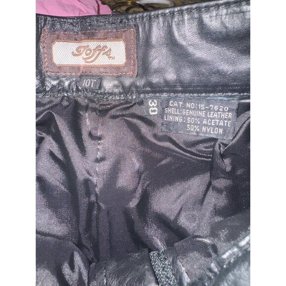 Vintage Toffs Y2K 80s 90s High Waisted Black Leather Pants 10T Pleated Design - Picture 6 of 10